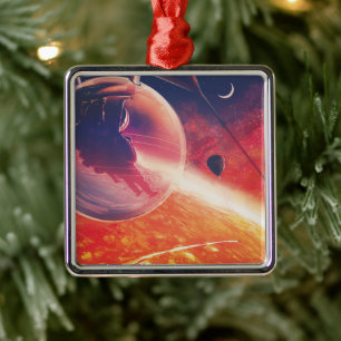 Ornement Carré Argenté Ballon à air chaud extrême sur paysage volcanique