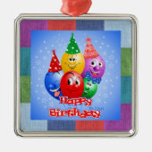 Ornement Carré Argenté Ballons d'anniversaire joyeux (Devant)