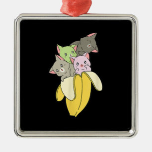 Ornement Carré Argenté Banana Funny Chat Cadeau Cute Kitten