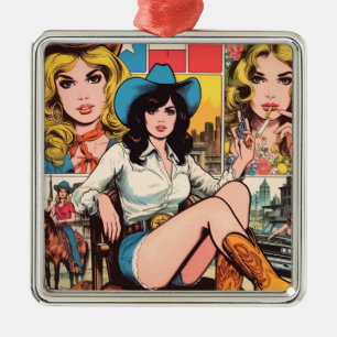 Ornement Carré Argenté Bande dessinée vintage