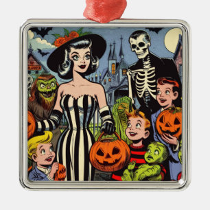 Ornement Carré Argenté Bandes dessinées Halloween vintage