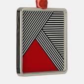 Ornement Carré Argenté Bandes noires et blanches avec triangle rouge (Droite)