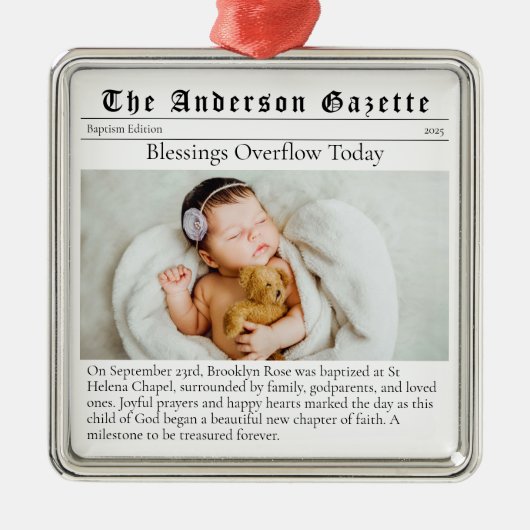 Ornement Carré Argenté Baptême Photo Keepsaké journal (Devant)