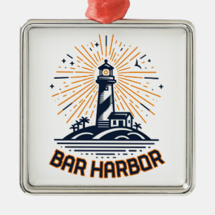 Ornement Carré Argenté Bar Harbor Maine Phare Lever du soleil