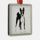 Ornement Carré Argenté Basenji (B) - noir et blanc (Droite)
