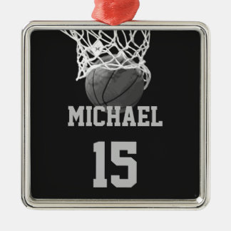 Ornement Carré Argenté Basket-ball Votre nom