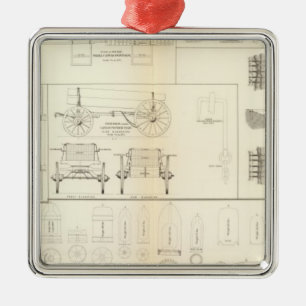 Ornement Carré Argenté Bateaux de dessins, ponts, chariots, projectiles