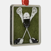 Ornement Carré Argenté Bâtons de lacrosse, gants, boules et casque de (Droite)