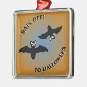 Ornement Carré Argenté Bats d'Halloween bleu orange (Gauche)