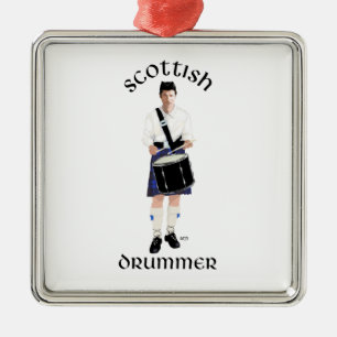 Ornement Carré Argenté Batteur Écossais - Kilt Bleu