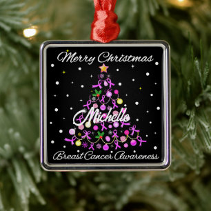 Ornement Carré Argenté Beau arbre de Noël en ruban rose