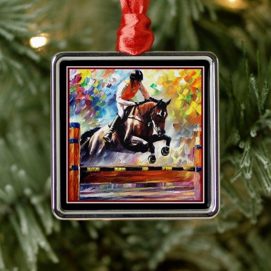 Ornement Carré Argenté Beau Cheval Saut de peinture numérique Noël (Arbre)