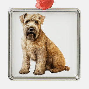 ORNEMENT CARRÉ ARGENTÉ BEAU CHIEN DE TERRIER TERRIER EN BLANC DOUX ET DOU