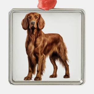 ORNEMENT CARRÉ ARGENTÉ BEAU CHIEN ROUGE IRLANDAIS SETTER