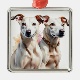 ORNEMENT CARRÉ ARGENTÉ BEAU COULEUR D'EAU GREYHOUND CHIENS