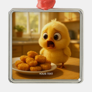 Ornement Carré Argenté Bébé nuggets de poulet mignons de fantaisie