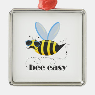 Ornement Carré Argenté Bee caractère avec mustache lunettes de soleil Bee