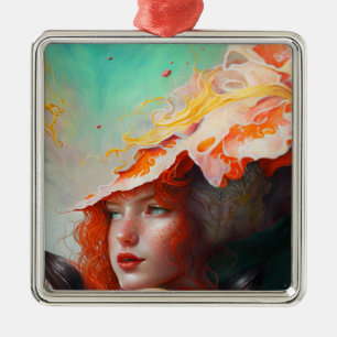 Ornement Carré Argenté Belle artiste Abstraite Red Haired Ginger Girl