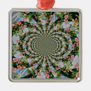 Ornement Carré Argenté Belle boho rose, roses rouges, aquarelle florale