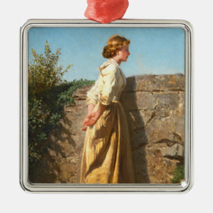 Ornement Carré Argenté Belle femme regardant le mur (Vintage)