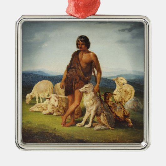 Ornement Carré Argenté Berger dans un paysage rural (Devant)