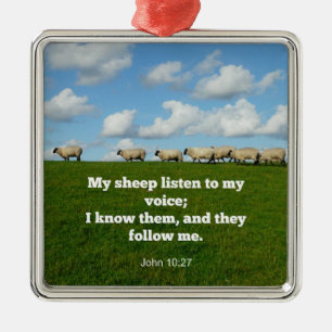 Ornement Carré Argenté Bible verse, John 10:27, My sheep...
