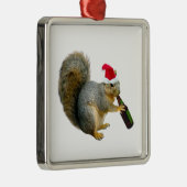 Ornement Carré Argenté Bière potable d'écureuil de Père Noël (Droite)