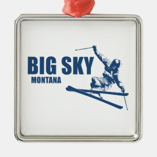 Ornement Carré Argenté Big Sky Resort Montana Skieur