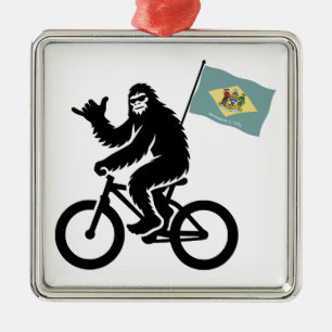 Ornement Carré Argenté Bigfoot Cyclisme Drapeau du Delaware