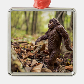 Ornement Carré Argenté Bigfoot | Sasquatch Carré Metal Noël Ornamen