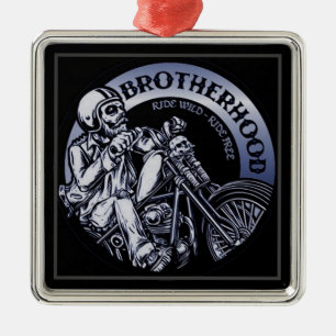 Ornement Carré Argenté Biker Brotherhood Ornament en métal noir