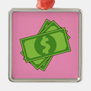 Ornement Carré Argenté Billets de dollars en argent de dessin animé