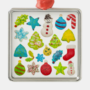 Ornement Carré Argenté Biscuits de Noël
