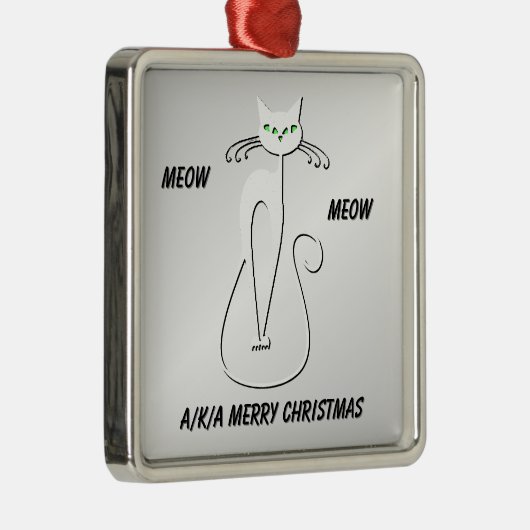 Ornement Carré Argenté Black Cat Meow Meow alias Joyeux Noël (Droite)