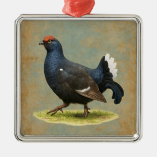 Ornement Carré Argenté Black Grouse design Christmas tree decoration