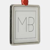 Ornement Carré Argenté Blanc Élégant Unique Monogramme (Droite)