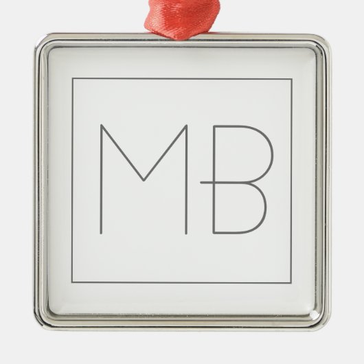 Ornement Carré Argenté Blanc Élégant Unique Monogramme (Devant)