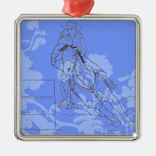 Ornement Carré Argenté Bleu-Fleur Barrel Racer (Devant)