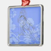 Ornement Carré Argenté Bleu-Fleur Barrel Racer (Gauche)