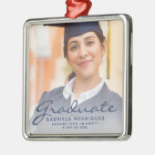 Ornement Carré Argenté Bleu foncé Script photo Gardien de graduation (Gauche)