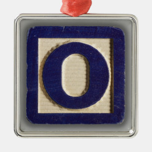 Ornement Carré Argenté Bloc O de jouet d'alphabet