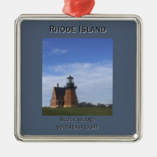 Ornement Carré Argenté Block Island Southeast Light Ornament
