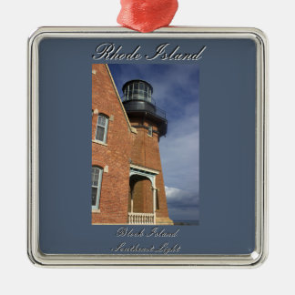 Ornement Carré Argenté Block Island Southeast Light Ornament