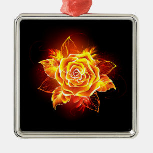 Ornement Carré Argenté Blooming Fire Rose