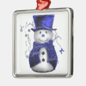 Ornement Carré Argenté Blue Christmas Snowman (Gauche)