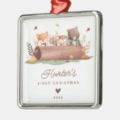 Ornement Carré Argenté Bois Animaux Baby's First Christmas (Gauche)