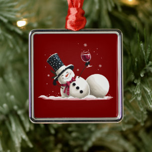 Ornement Carré Argenté Bonhomme de neige avec vin cadeau de Noël Xmas vac