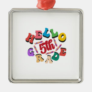 Ornement Carré Argenté Bonjour 5e année