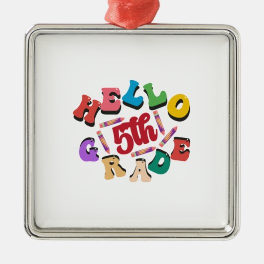 Ornement Carré Argenté Bonjour 5e année (Devant)