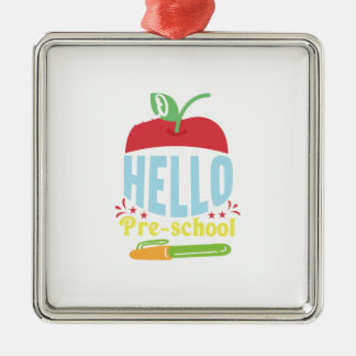 Ornement Carré Argenté Bonjour école maternelle